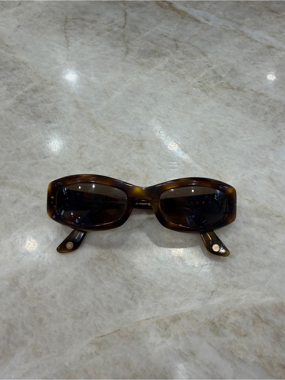 Vintage CHANEL 5014 Tortoiseshell Rectangular Sunglasses - Brown/Black Lenses